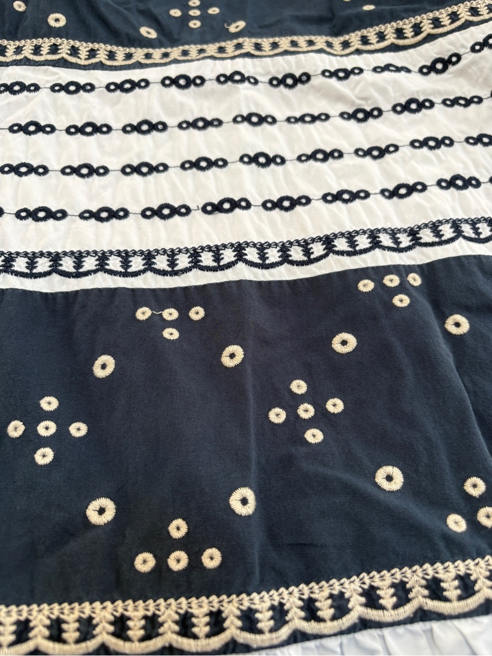 Navy and White Tiered Eyelet Sleeveless Swing Dress - Picture 7 of 9